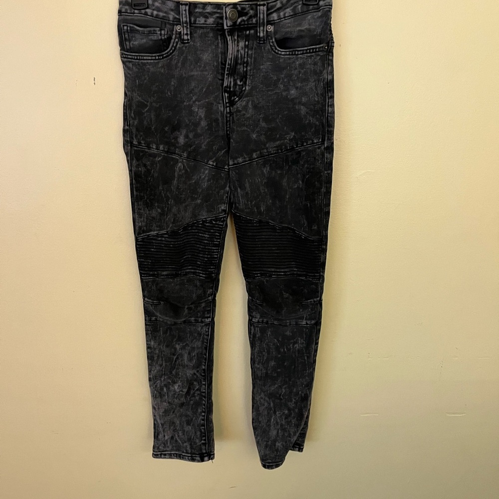 No Boundaries Mens Black Acid Wash Moto Style Jeans 28x30